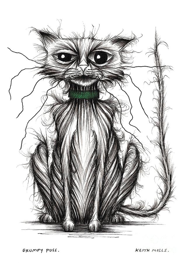 Grumpy puss Drawing by Keith Mills