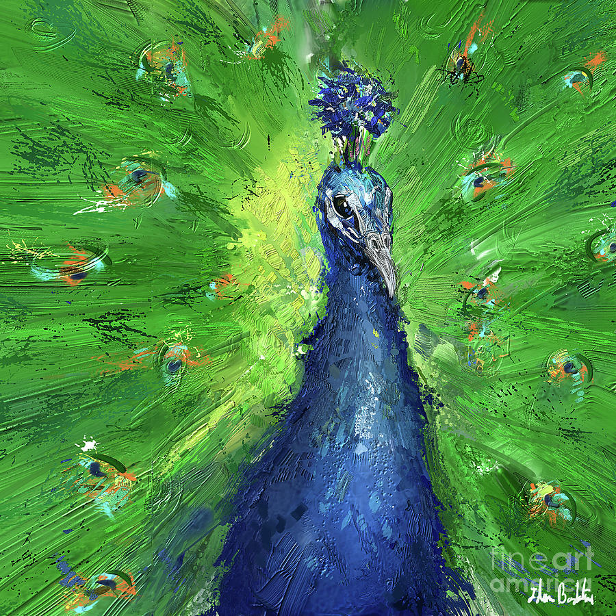 Grungy Semi Abstract Peacock Painting Digital Art by Idan Badishi ...