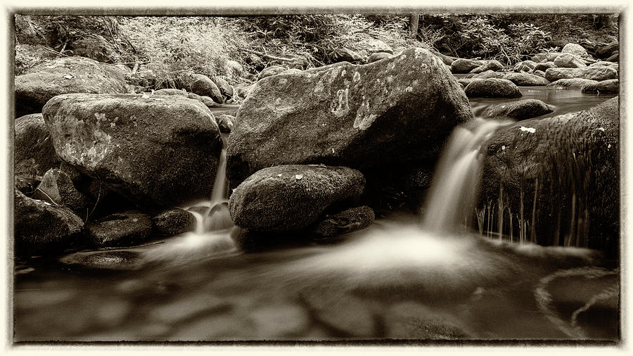 GSMNP Roaring Fork - Sepia with Border Photograph by Stephen Stookey