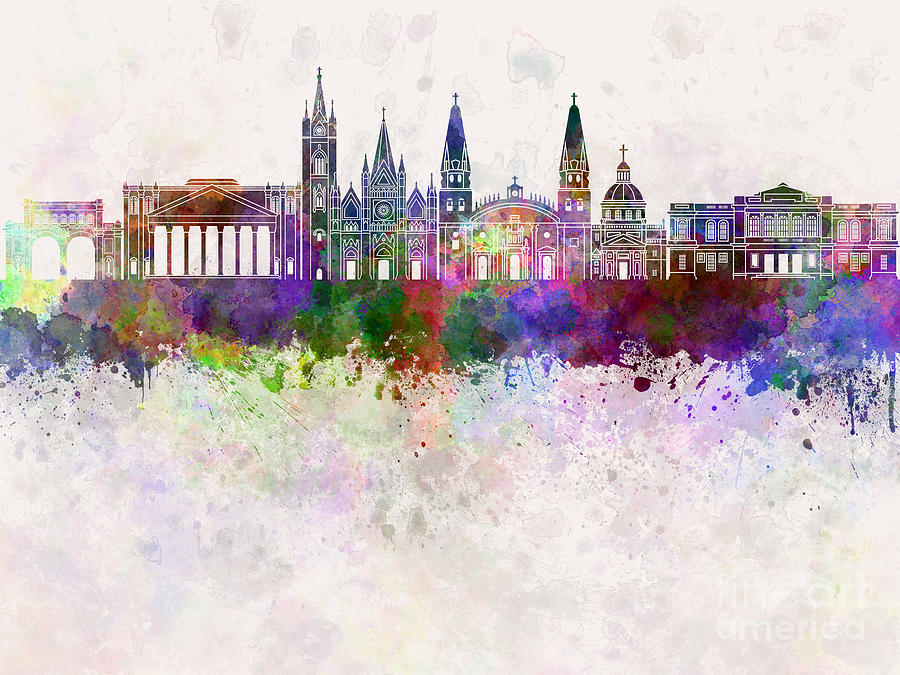 Guadalajara skyline in watercolor background Painting by Pablo Romero