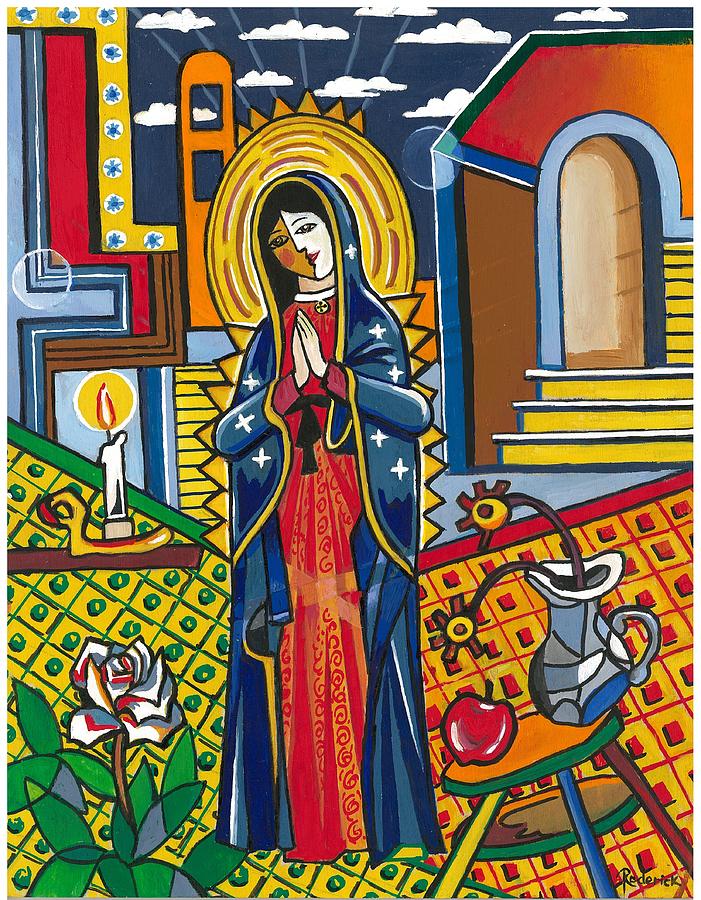 Candle Painting - Guadalupe visits Picasso by James RODERICK