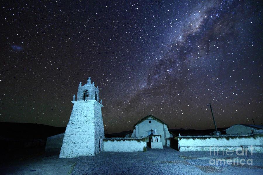Guallatiri Village Church under the Milky Way Chile Photograph by James Brunker