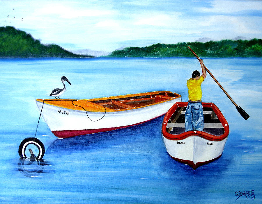 Guanica Fisherman Painting by Gloria E Barreto-Rodriguez