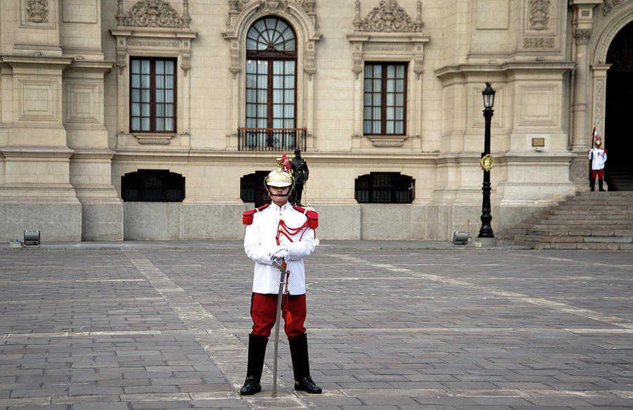 Guard at Parliament Building in Lima Digital Art by Carol Ailles