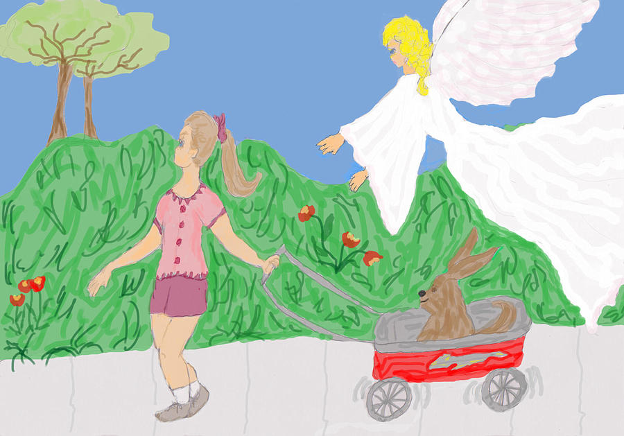 Guardian Angel and the Child Drawing by Rosalie Scanlon