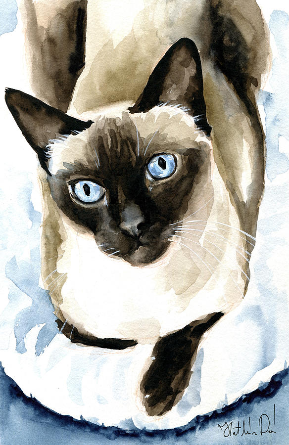 Cat Painting - Guardian Angel - Siamese Cat Portrait by Dora Hathazi Mendes