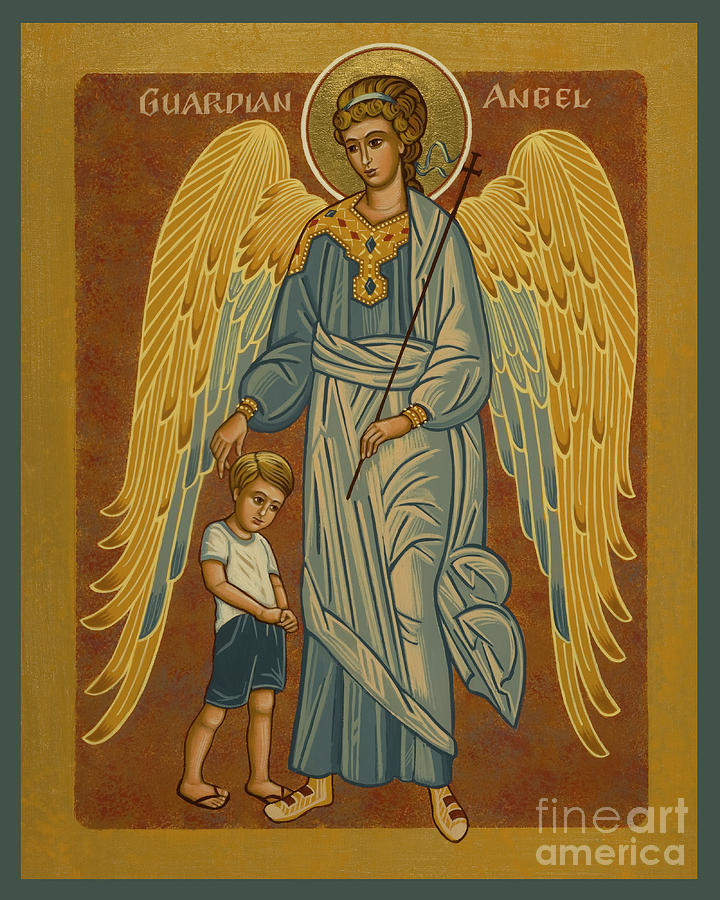 Guardian Angel with Boy - JCGWB Painting by Joan Cole