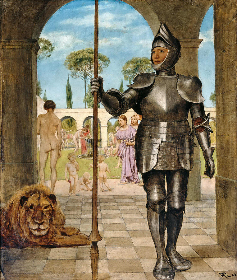 Hans Thoma Painting - Guardian in front of the Garden of Love by Hans Thoma