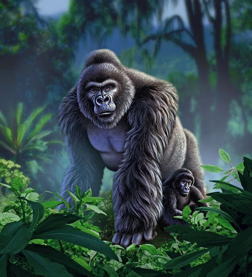 Gorilla Painting - Guardian by Jerry LoFaro