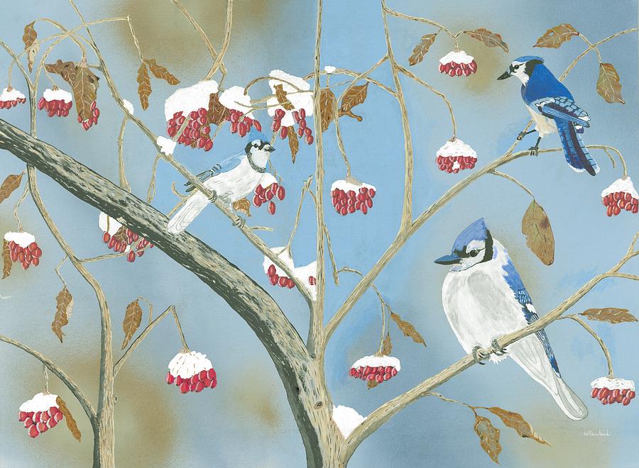 Blue Jay Painting - Guarding the Winter Stash by William Demboski