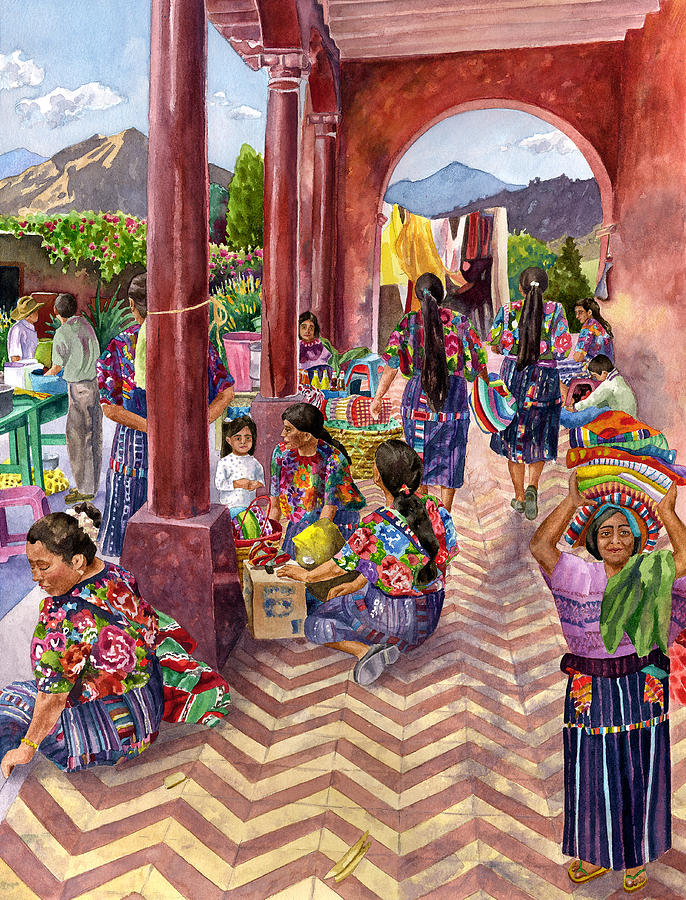 Guatemalan Marketplace Painting by Anne Gifford