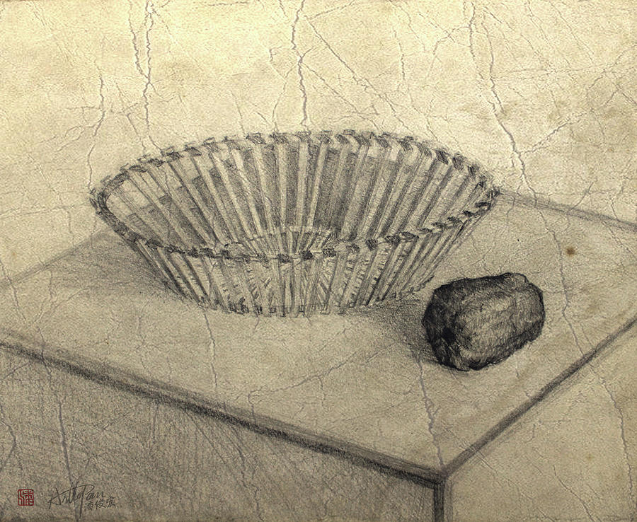 Guava and bamboo basket-ArtToPan-realistic pencil sketch painting work Drawing by Artto Pan