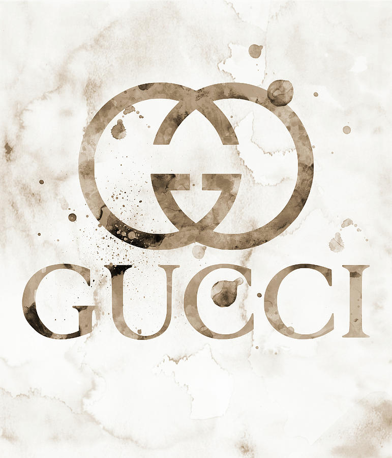 Gucci Logo Beige 1 Watercolor 6 Digital Art by Del Art