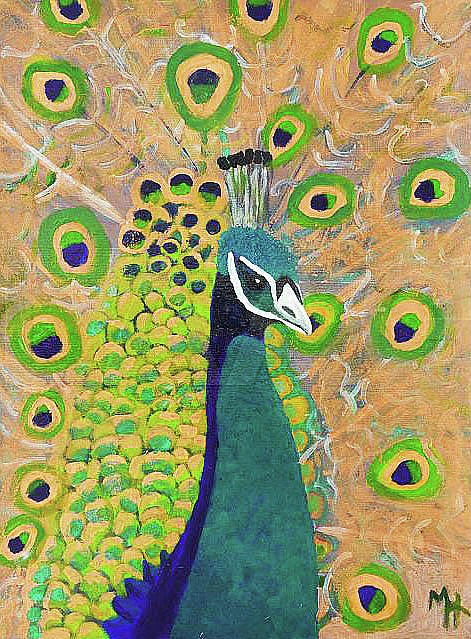 Guilded Peacock Painting by Margaret Harmon