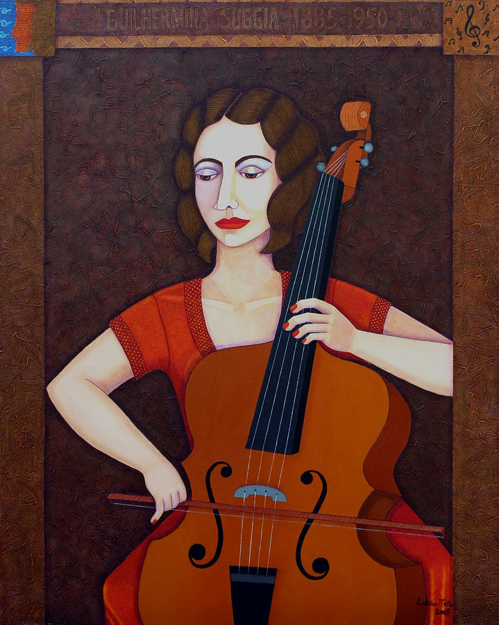 Cello Painting - Guilhermina Suggia - Woman cellist of fire by Madalena Lobao-Tello