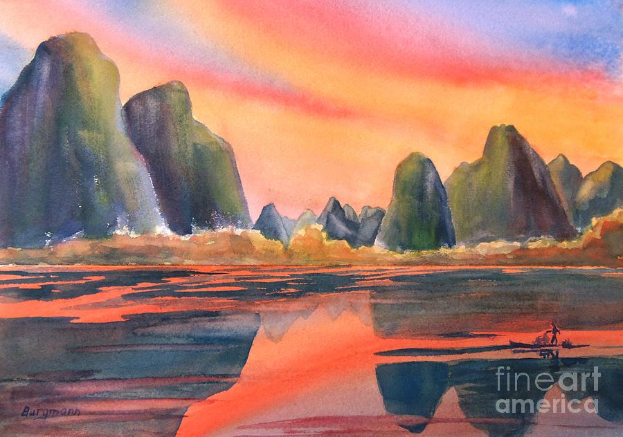 Guilin Sunset Painting by Petra Burgmann