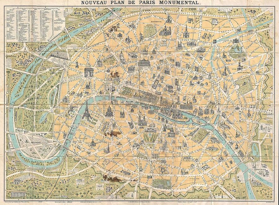 Guilmin map of Paris France Monuments  Photograph by Paul Fearn