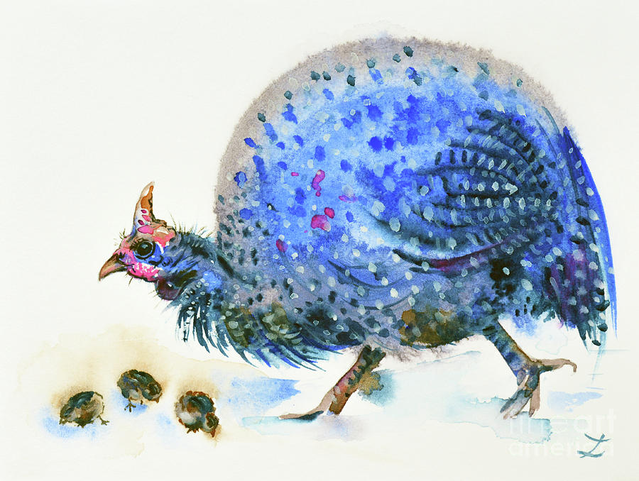 Guineahen with Chicks Painting by Zaira Dzhaubaeva