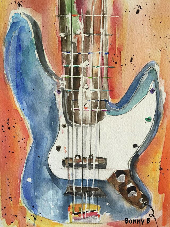 Blue Fender Jazz Bass Painting by Bonny Butler