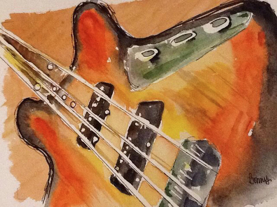 Fender Sunburst Jazz Bass Painting by Bonny Butler