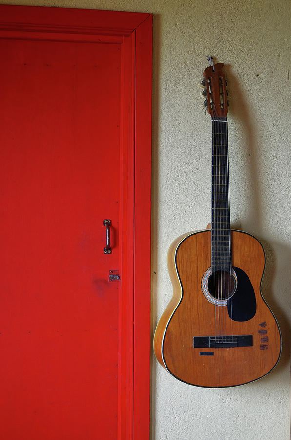 Guitar and Red Door Photograph by Adam Reinhart