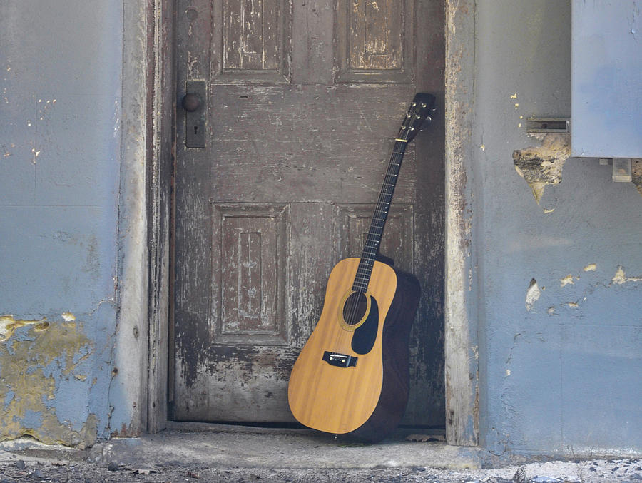 Guitar and the Brown Door Photograph by Bill Cannon