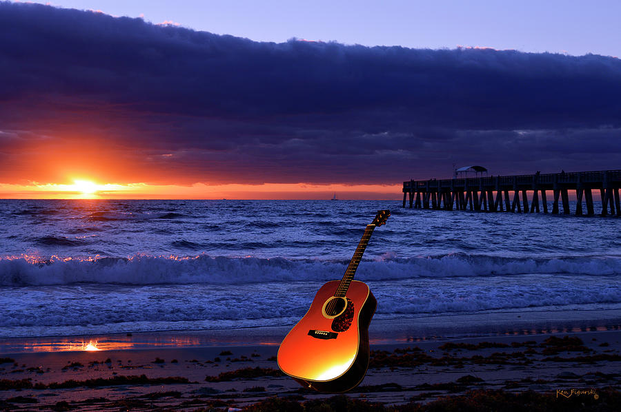 Guitar At Sunrise Mixed Media by Ken Figurski