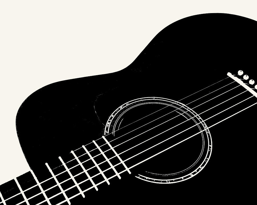 Guitar, Black and White,  Digital Art by Jana Russon