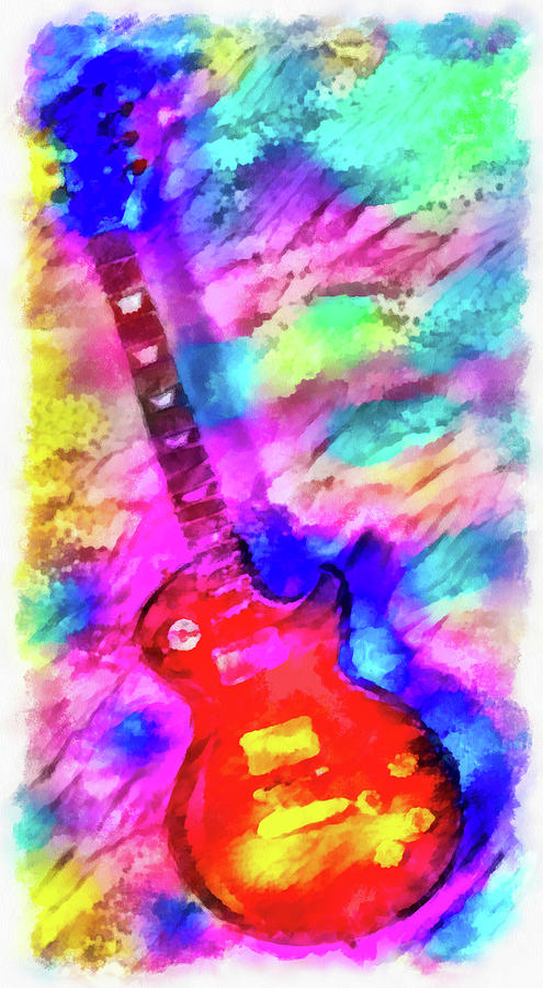 Guitar colorful watercolor art  Painting by Matthias Hauser