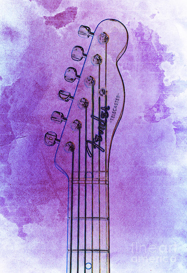 Guitar Digital Art - Guitar Headstock Purple Vintage by Drawspots Illustrations Guitar Digital Art - Guitar Headstock Purple Vintage by Drawspots Illustrations