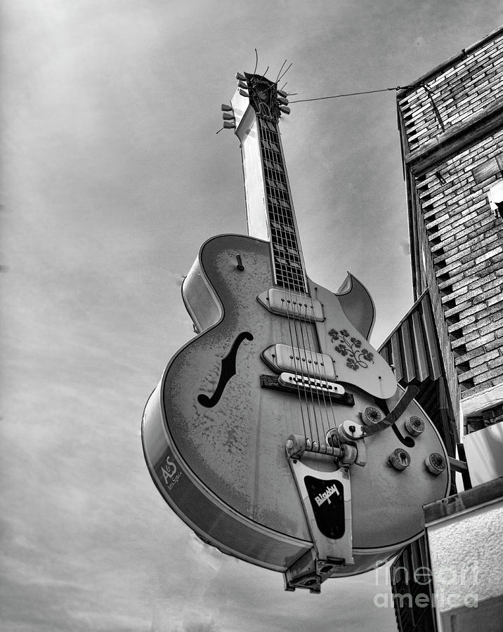 Guitar Outside Sun Studio Memphis Tennessee,  Photograph by Chuck Kuhn