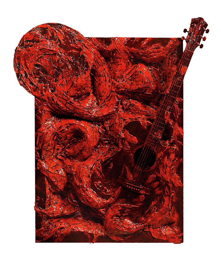 Guitar, Record, Red Sculpture by Christopher Schranck