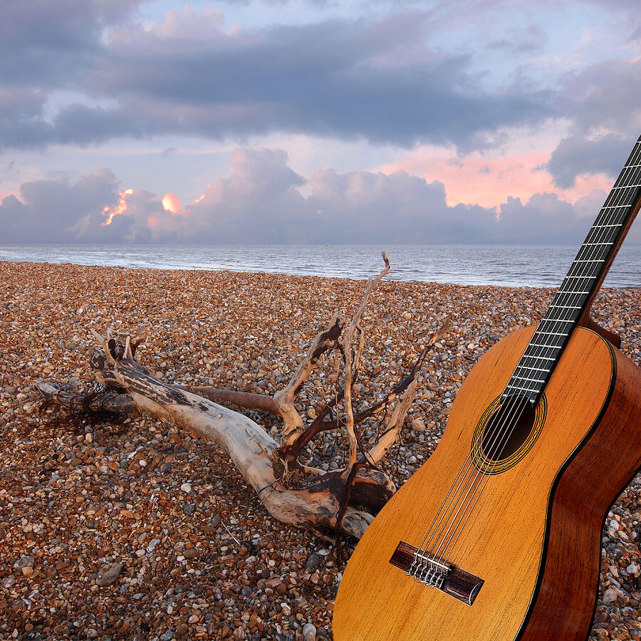 Guitar Serenade On The Beach Square Photograph by Gill Billington