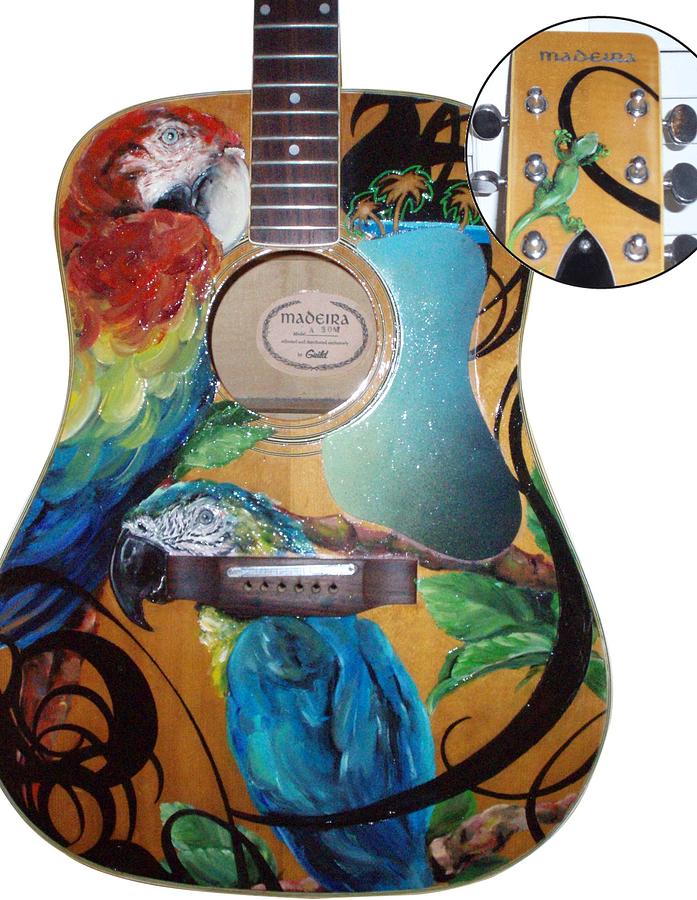 Bird Painting - Guitar with Parrots by Kaley LaRose