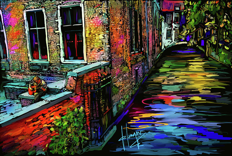 Guitarist in Amsterdam Painting by DC Langer