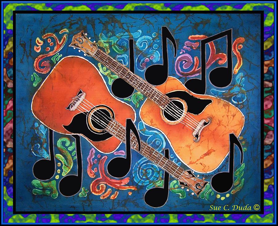 Guitars - Bordered Painting by Sue Duda