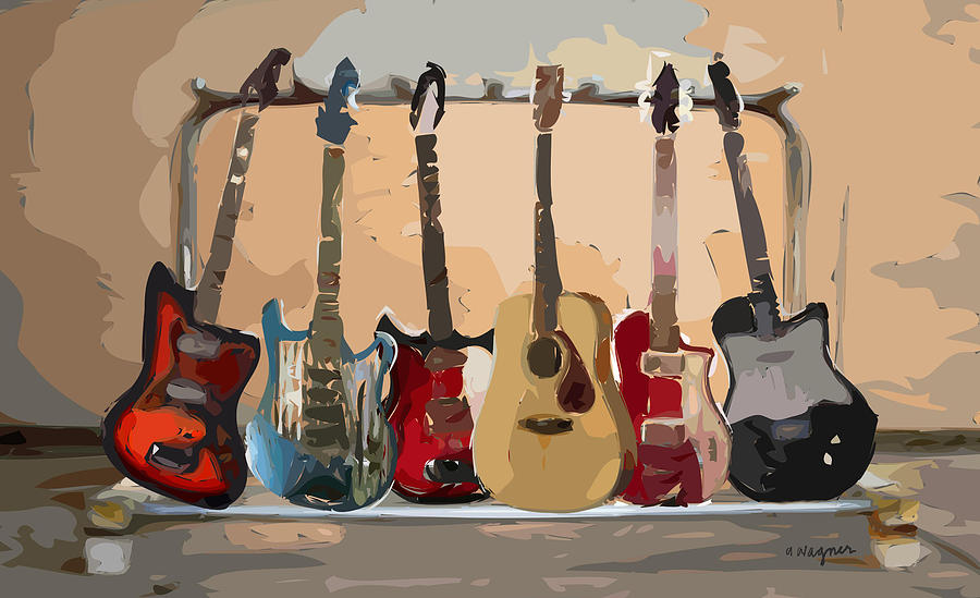 Guitar Digital Art - Guitars On A Rack by Arline Wagner