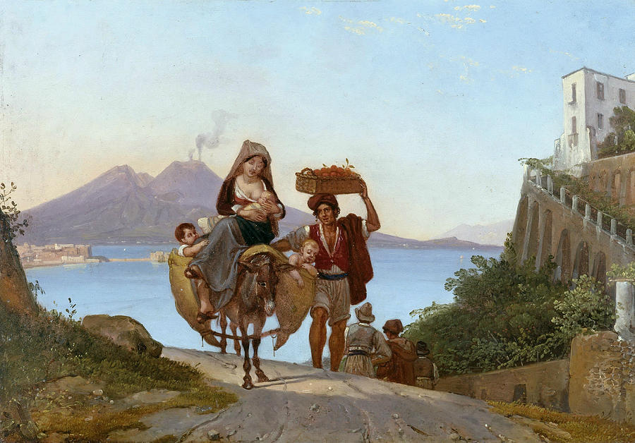 Gulf of Naples with fruit merchant Painting by Franz Ludwig Catel