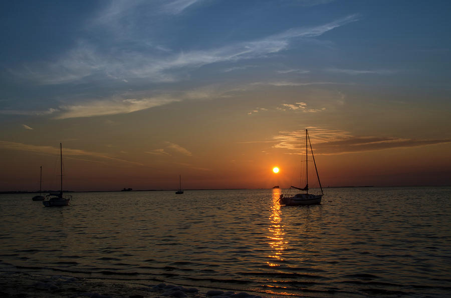 Sunset Photograph - Gulf Sailboat Sunset by Bill Cannon