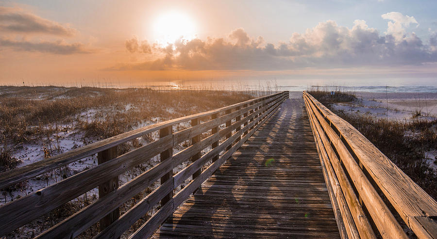 Gulf Shore Sunrise And Boardwalk Photograph