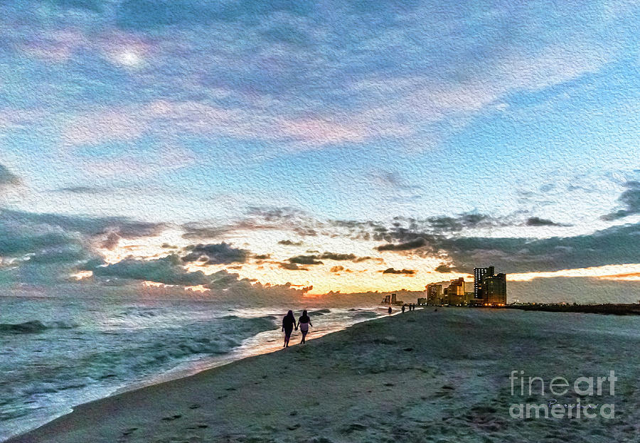 Gulf Shores Beach Sunset Seascape 0272A Digital Painting Photograph by Ricardos Creations