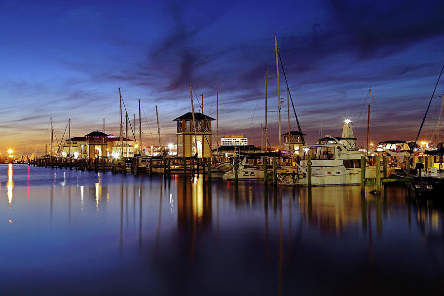 Sunset Photograph - Gulfport Harbor at Dusk - Lighthouse - Mississippi by Jason Politte