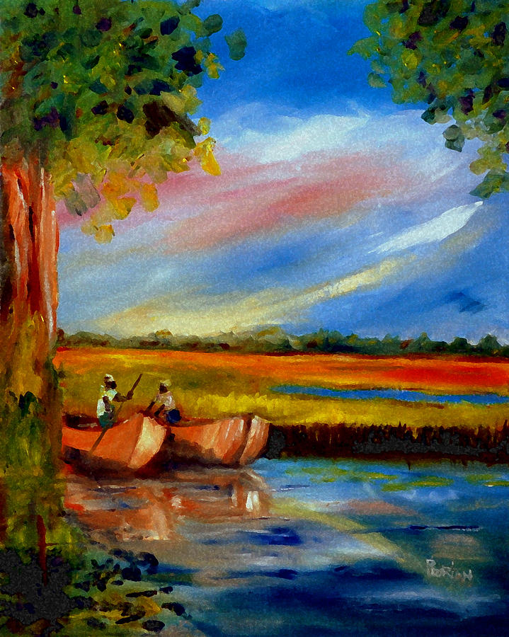 Boat Painting - Gullah Lowcountry SC by Phil Burton