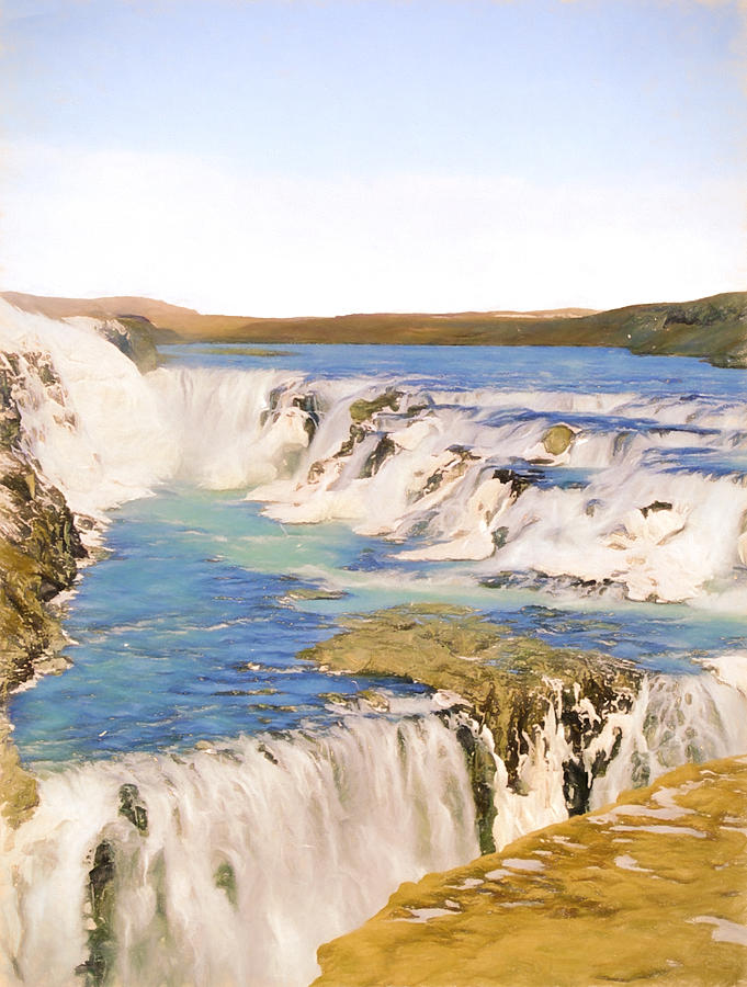 Gullfoss Waterfalls Pastel 2 Digital Art by Roy Pedersen