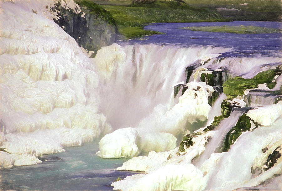 Gullfoss Waterfalls Pastel Digital Art by Roy Pedersen
