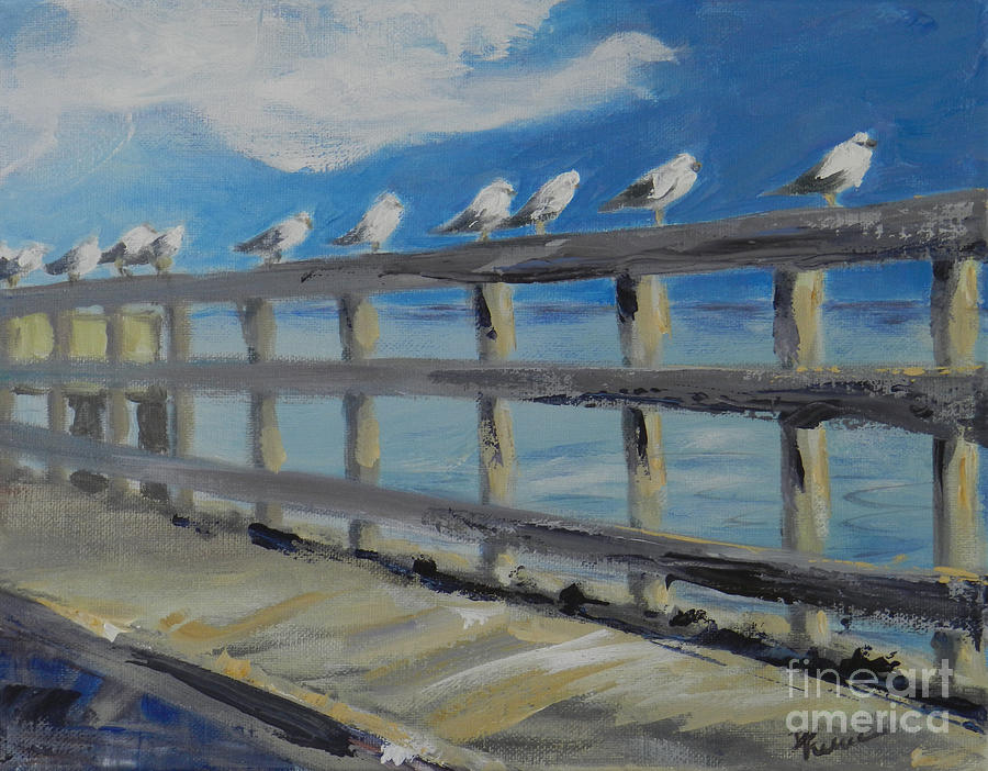 Gulls in Line Painting by Deborah Ferree