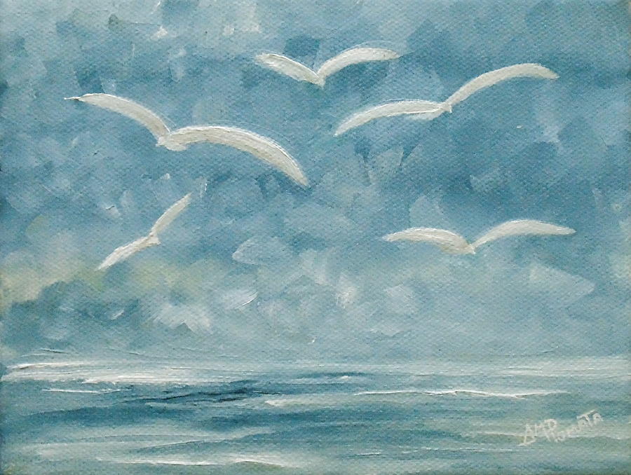 Gulls In The Storm Painting by Angeles M Pomata