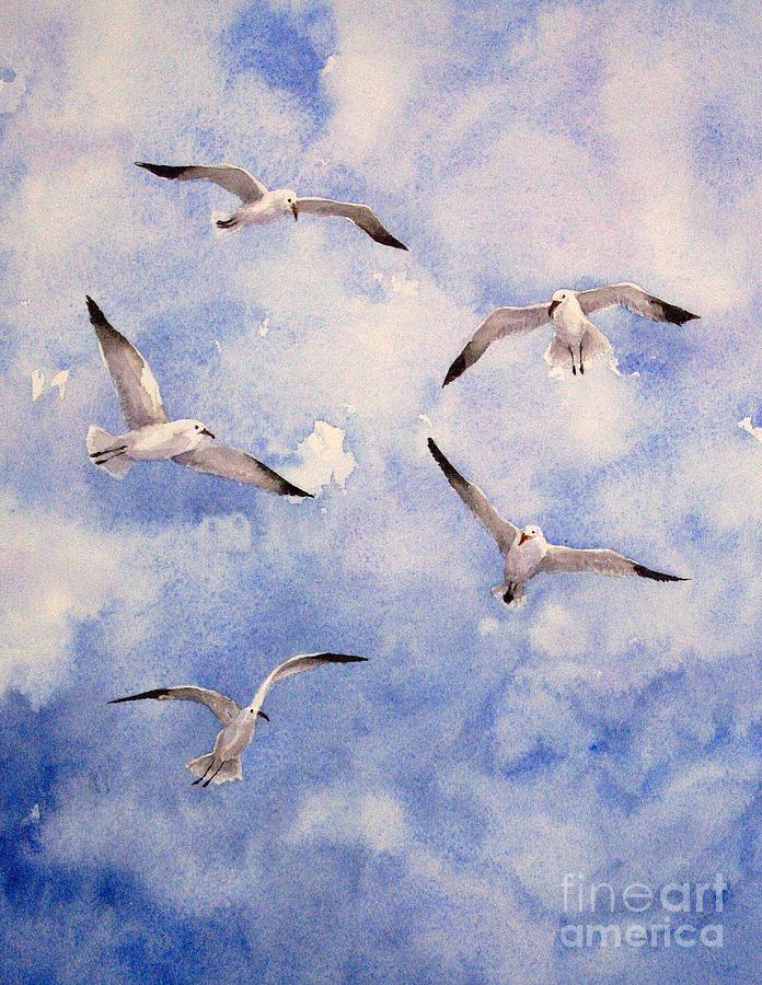 Gulls is Flight Painting by Suzanne Krueger