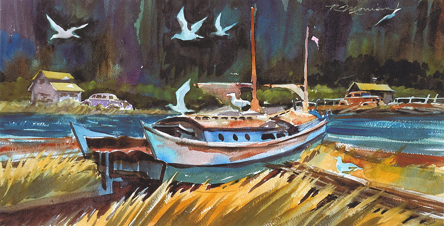Vintage Painting - Gulls Nest by Ron Morrison