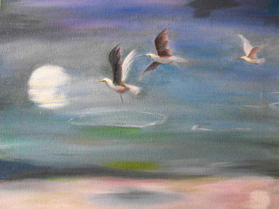 Gulls on Wing Painting by L R B
